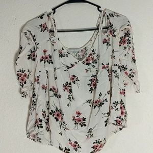 American Eagle Floral Cold Shoulder Top Small